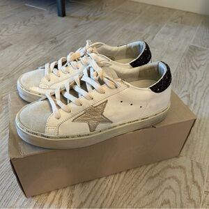 Golden Goose White Sneakers with Star and Glitter Accents
